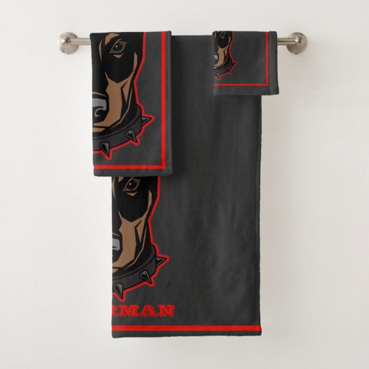 Doberman Pincher Black en Red Guy's Bathroom Bad Handdoek (Insitu)