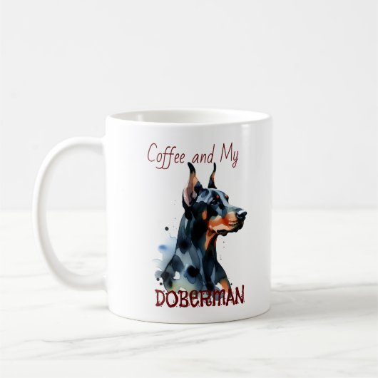 Doberman Pincher Waterverf / Personaliseer Mok (Links)