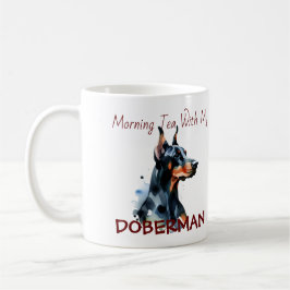 Doberman Pincher Zwarte Waterverf Personaliseren Koffiemok