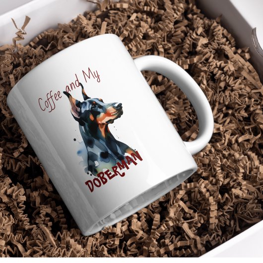 Doberman Pincher Zwarte Waterverf Personaliseren Koffiemok