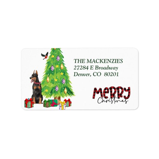 Doberman Pinscher - adres voor kerstbomen Etiket (Voorkant)