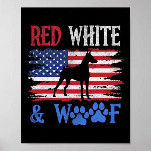 Doberman Pinscher Amerikaanse vlag VS rood en wit Poster (Voorkant)