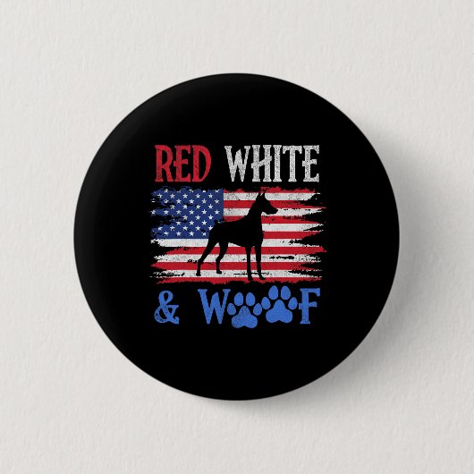 Doberman Pinscher Amerikaanse vlag VS rood en wit Ronde Button 5,7 Cm (Voorkant)