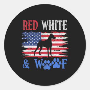 Doberman Pinscher Amerikaanse vlag VS rood en wit Ronde Sticker