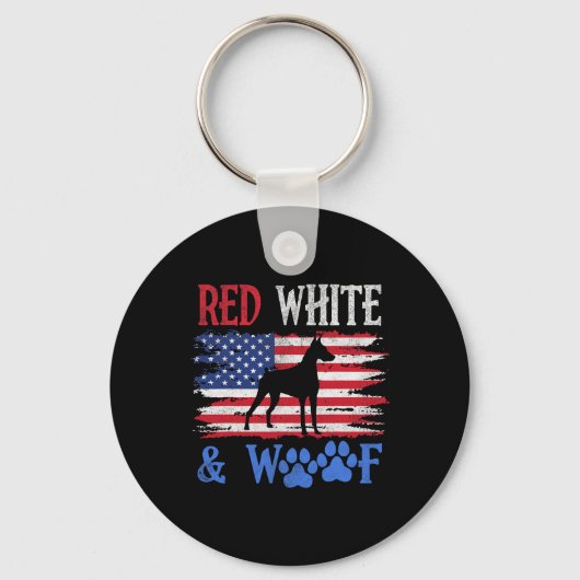 Doberman Pinscher Amerikaanse vlag VS rood en wit Sleutelhanger (Voorkant)