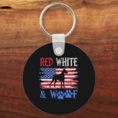 Doberman Pinscher Amerikaanse vlag VS rood en wit Sleutelhanger (Voorkant)