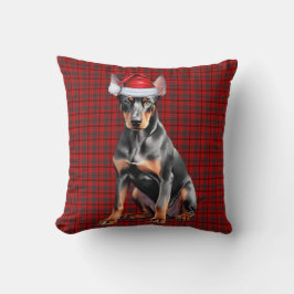 Doberman Pinscher and Holiday Plaid Christmas Dog Kussen