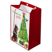 Doberman Pinscher, Bird en Kerstboom Medium Cadeauzakje (Voorkant Gekanteld)