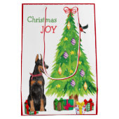 Doberman Pinscher, Bird en Kerstboom Medium Cadeauzakje (Achterkant)
