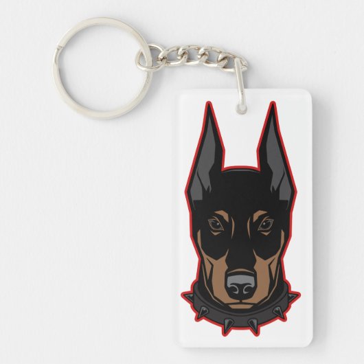 Doberman Pinscher Black & Red Dobermann Sleutelhanger (Voorkant)