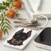 Doberman Pinscher Black & Red Dobermann Sleutelhanger (Voorkant Rechts)