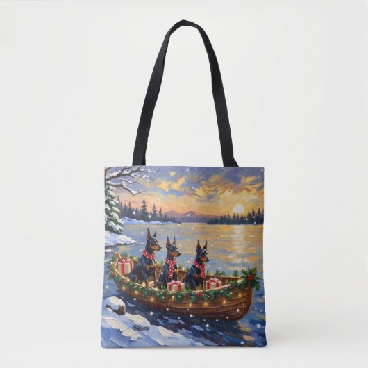 Doberman Pinscher Christmas Boat Holiday Tote Bag (Voorkant)