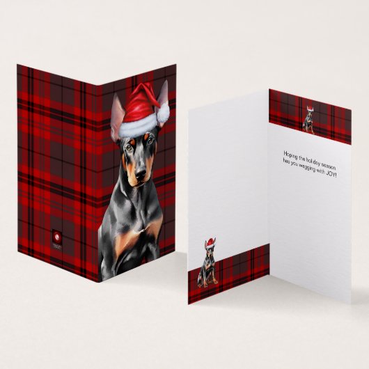 Doberman Pinscher Christmas Dog Red Holiday Plaid Kaart (Binnen en buitenkant)
