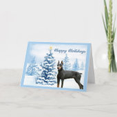 Doberman Pinscher Christmas Kaart Blue Tree (Voorkant)