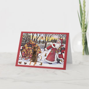 Doberman Pinscher Christmas Kaart Santa Beren