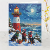 Doberman Pinscher Christmas Lighthouse Holiday Kaart (Gele Bloem)