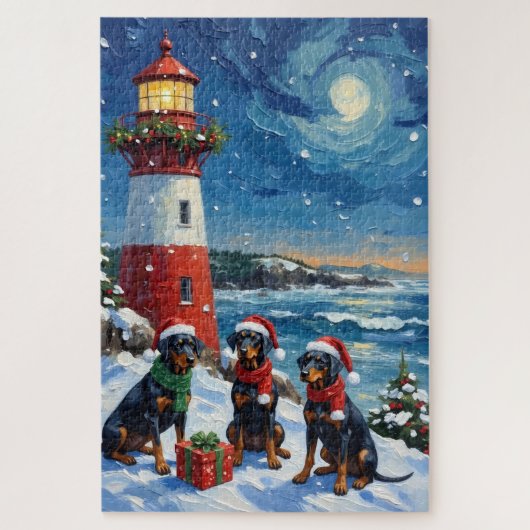 Doberman Pinscher Christmas Lighthouse Holiday Legpuzzel (Verticaal)
