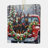 Doberman Pinscher Christmas Red Truck Holiday Keramisch Ornament (Links)