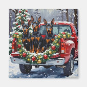 Doberman Pinscher Christmas Red Truck Holiday Magneet (Voorkant)