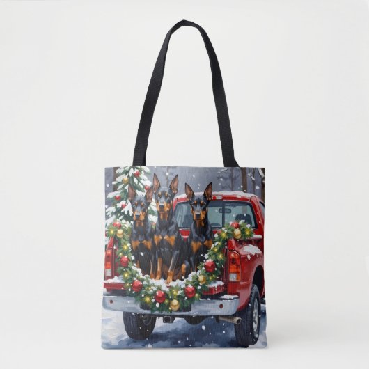 Doberman Pinscher Christmas Red Truck Holiday Tote Bag (Voorkant)