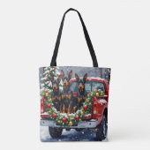 Doberman Pinscher Christmas Red Truck Holiday Tote Bag (Achterkant)
