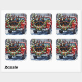 Doberman Pinscher Christmas Red Truck Holiday Vierkante Sticker (Vel)