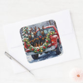 Doberman Pinscher Christmas Red Truck Holiday Vierkante Sticker (Envelop)