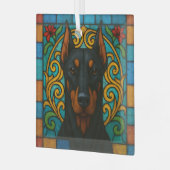 Doberman Pinscher Cropped Dog "Glas in lood" Glas Ornament (Voorkant links)