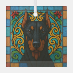 Doberman Pinscher Cropped Dog "Glas in lood" Glas Ornament
