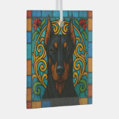 Doberman Pinscher Cropped Dog "Glas in lood" Glas Ornament (Voorkant Rechts)