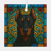 Doberman Pinscher Cropped Dog "Glas in lood" Glas Ornament (Achterkant)