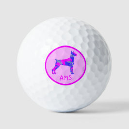 Doberman Pinscher Cute Pink Dog SilhouetteMonogram Golfballen