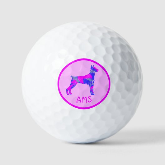 Doberman Pinscher Cute Pink Dog SilhouetteMonogram Golfballen (Voorkant)
