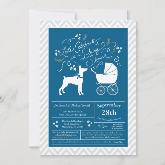 Doberman Pinscher Dog Baby shower Blue Boy Kaart (Voorkant)