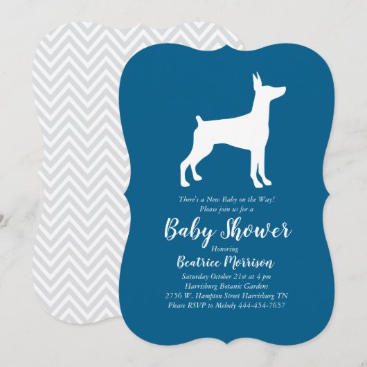 Doberman Pinscher Dog Baby shower Blue Boy Kaart (Voorkant / Achterkant)