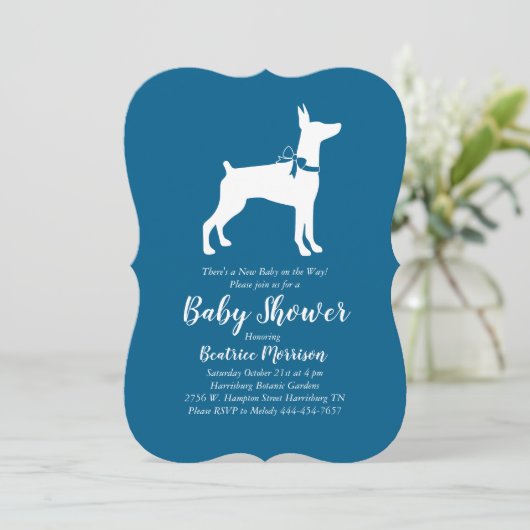 Doberman Pinscher Dog Baby shower Blue Boy Kaart (Staand voorkant)