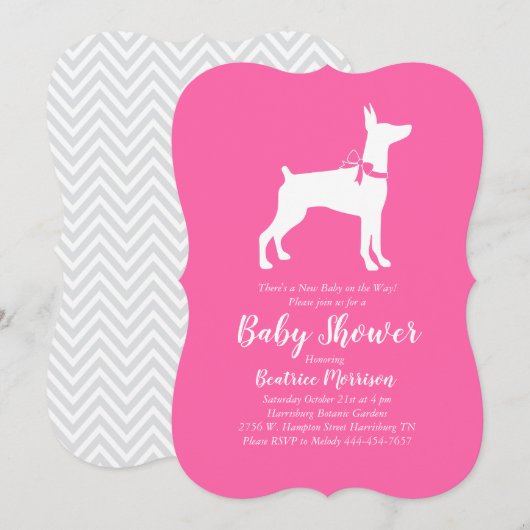 Doberman Pinscher Dog Baby shower Pink Girl Kaart (Voorkant / Achterkant)