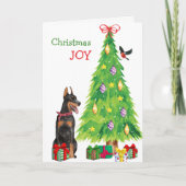 Doberman Pinscher Dog en kerstboom Feestdagen Kaart (Voorkant)