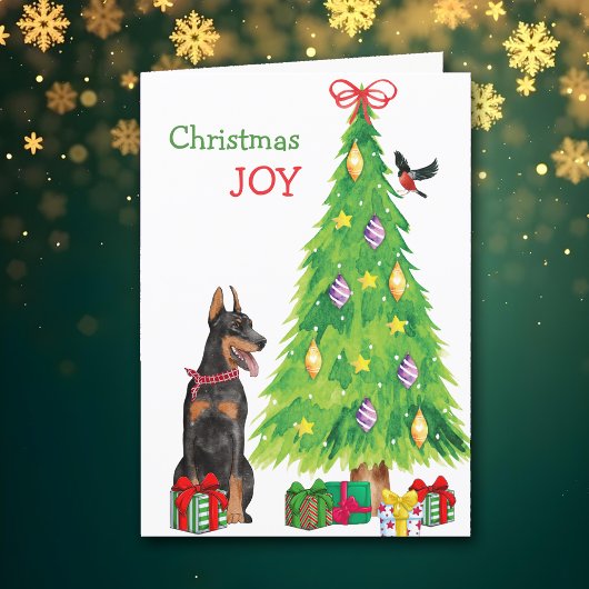 Doberman Pinscher Dog en kerstboom Feestdagen Kaart