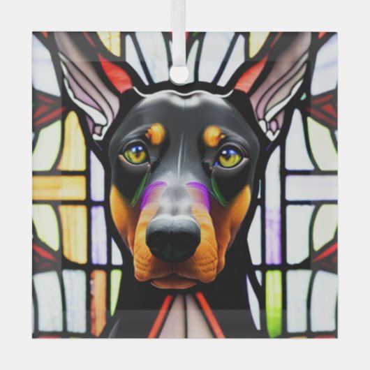 Doberman Pinscher Dog "Glas in lood" Glas Ornament (Voorkant)
