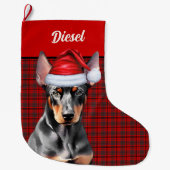 Doberman Pinscher Dog Holiday Plaid Personalized Grote Kerstsok (Voorkant)
