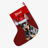 Doberman Pinscher Dog Holiday Plaid Personalized Grote Kerstsok (Achterkant (Hangend))