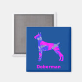 Doberman Pinscher Dog Hot Pink & Blue Magnet (Voorkant / Achterkant)