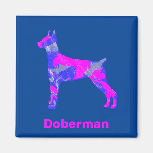 Doberman Pinscher Dog Hot Pink & Blue Magnet (Voorkant)