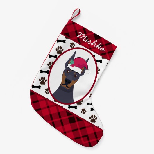 Doberman Pinscher Dog Kerstmis, Aangepaste naam vo Kleine Kerstsok (Voorkant (Hangend))