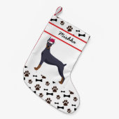 Doberman Pinscher Dog Kerstmis, Aangepaste naam vo Kleine Kerstsok (Voorkant (Hangend))