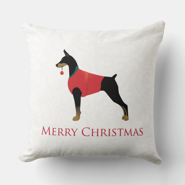 Doberman Pinscher Dog Merry-kerstdesign Kussen (Voorkant)