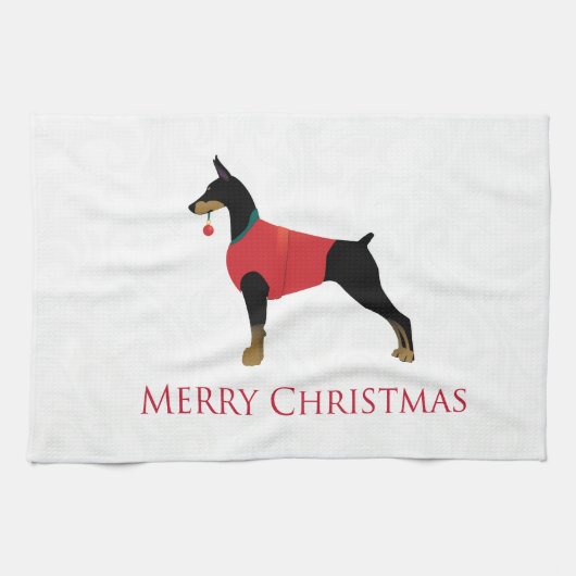 Doberman Pinscher Dog Merry-kerstdesign Theedoek (Horizontaal)