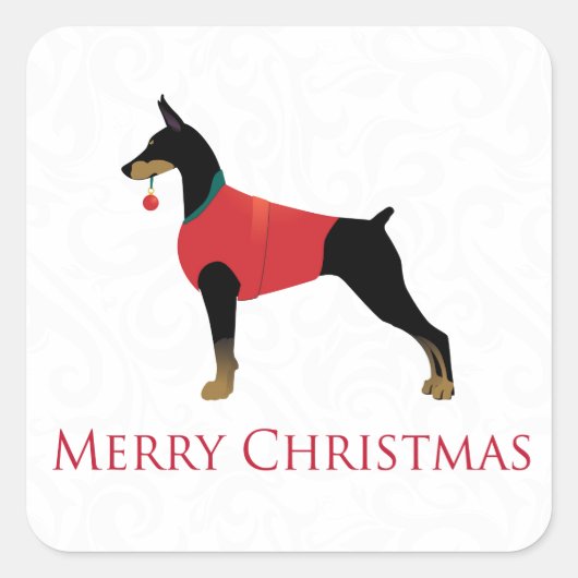 Doberman Pinscher Dog Merry-kerstdesign Vierkante Sticker (Voorkant)