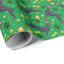 Doberman Pinscher Dog met Kerstmis in Santa Hat Cadeaupapier